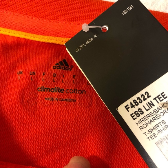 Adidas 3 stripe T-shirt Men’s Large climalite cotton 2013 release NWT Orange - Picture 8 of 12